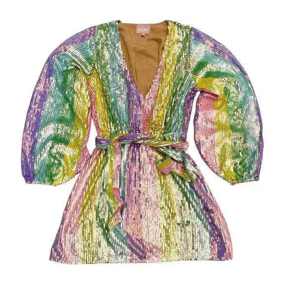 Show Me Your Mumu Wear Me Out Dress in Rainbow Stripe Sequins size Small - Picture 5 of 13